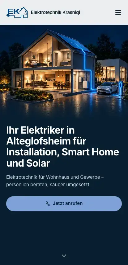 Elektrotechnik Krasniqi – new website, mobile view